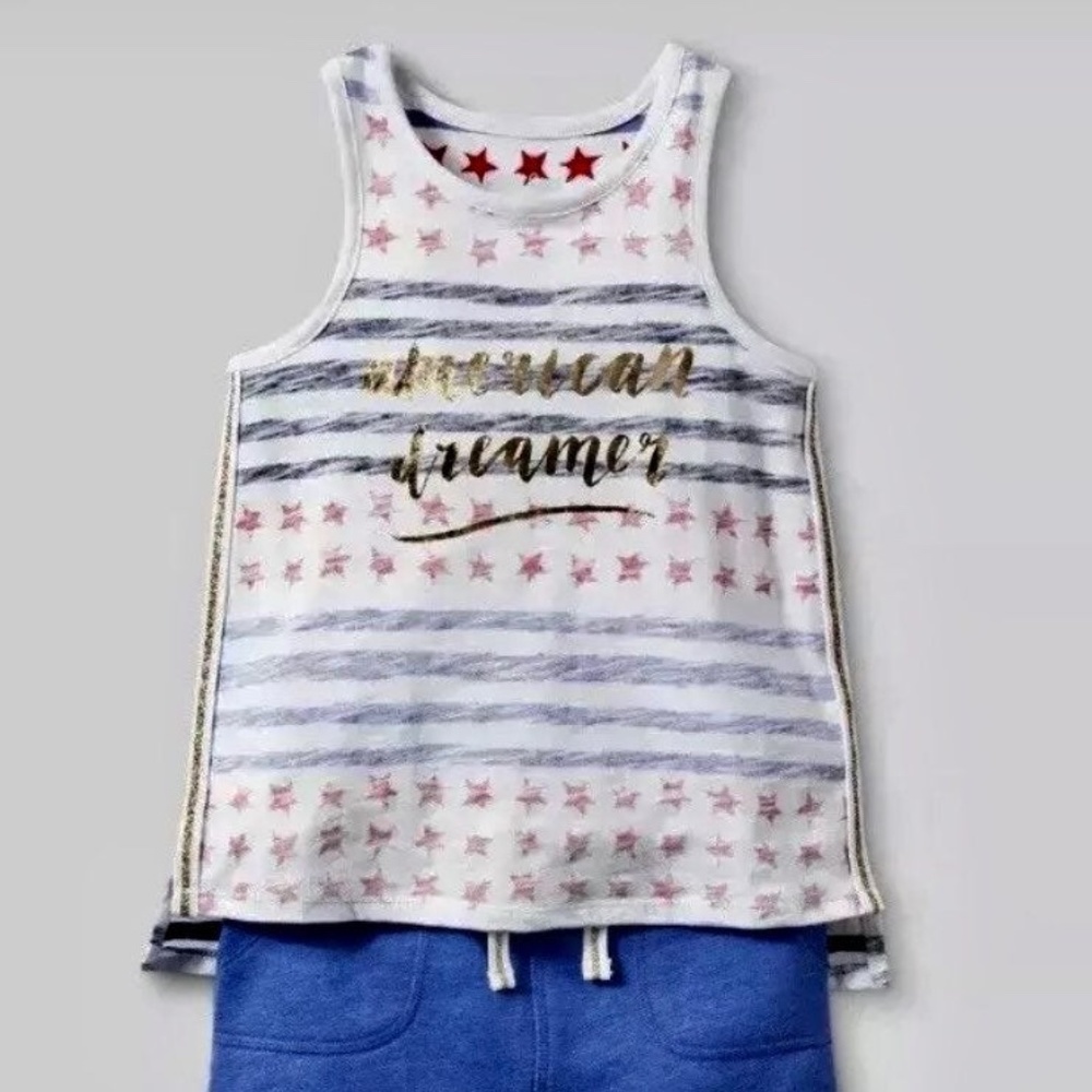 Tank Top & Blue Skirt Set For Girls 5T